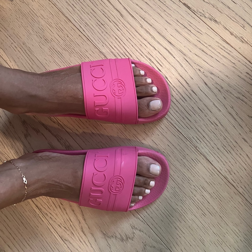Pink Gucci Beach Slides